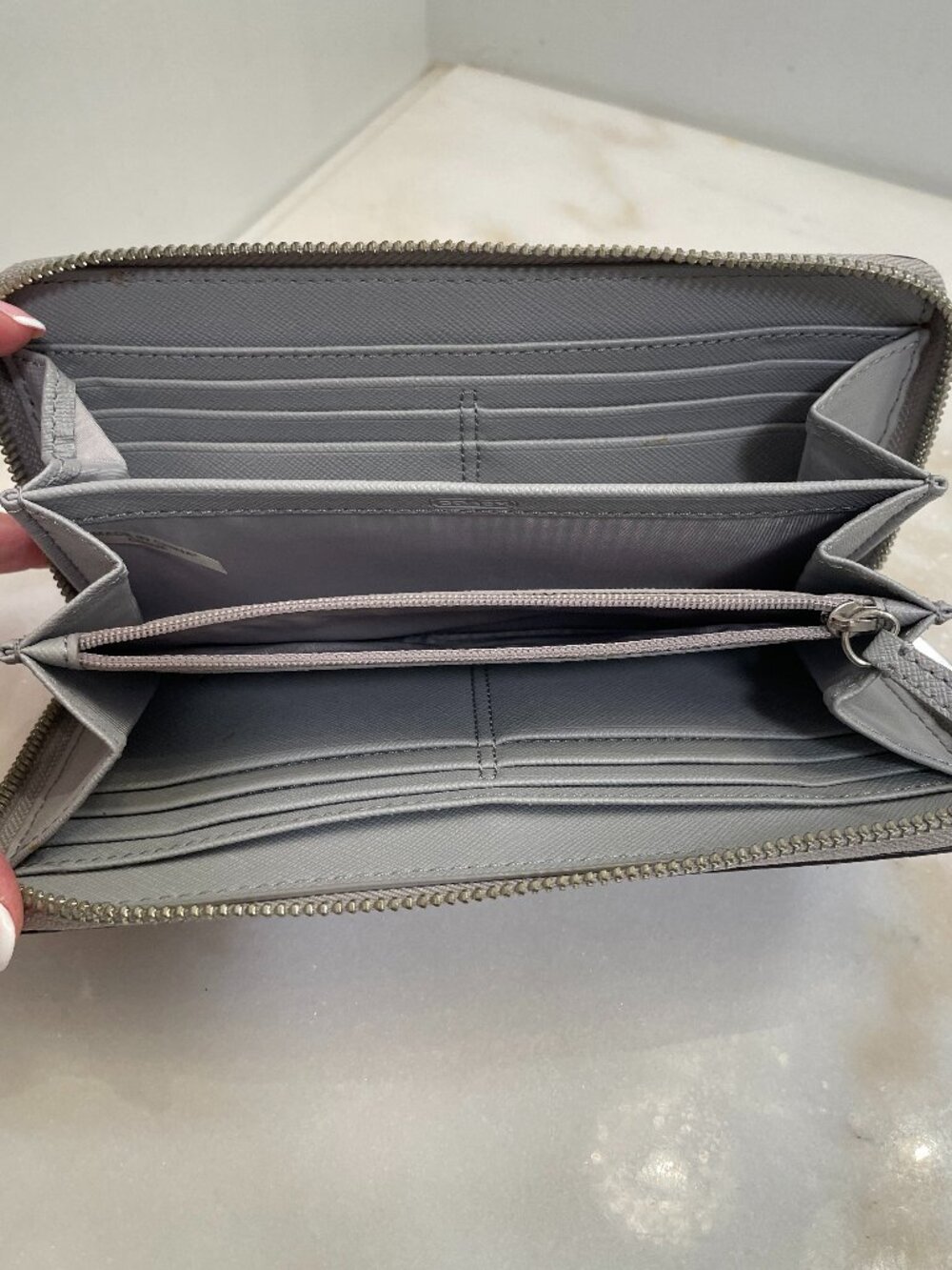 Coach Gray Snakeskin Leather Accordion Style Zip Around Wallet - Picture 10 of 16